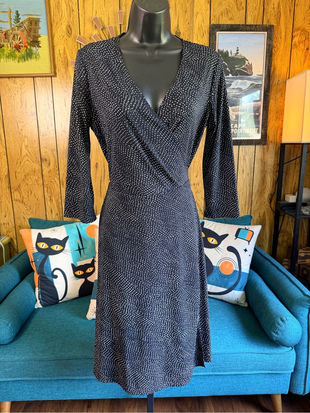 Charter Club Classic Black Polka Dot Wrap Dress